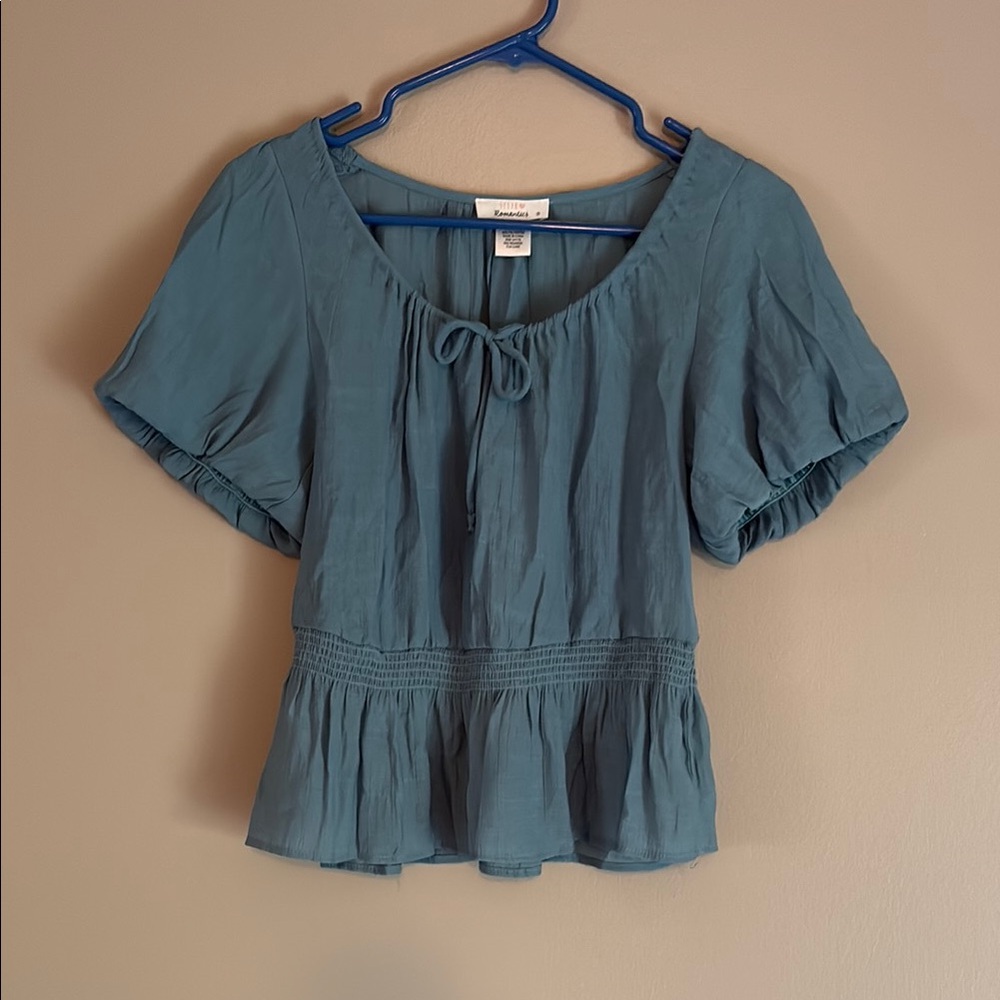 Urban Romantics Blue Puff Sleeve Smocked Blouse